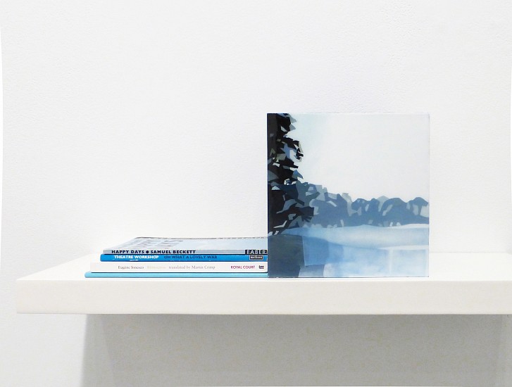 Maria Park, Bookend Set 8, 2014
Acrylic on plexiglas cube and 4 books on shelf, Books: Saviana Stanescu, Aliens With Extraordinary Skills, Samuel French (2009); Eugene Ionesco, Rhinoceros, Royal Court (1960); Theatre Workshop, Oh What a Lovely War, Methuen (1989); Samuel Beckett,, Happy Days, Faber (1970), Cube: 7 x 7 x 7 inches (17.75 x 17.75 cm) Shelf: 1.5 x 24 x 8 inches (4 x 61 x 20 cm)