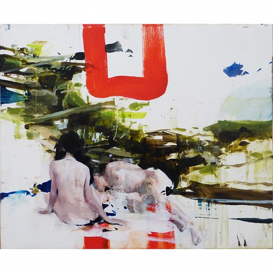 Alex Kanevsky, Ted's Brook with Imaginary Ladies, 2015
Oil on mylar mounted on wood, 19.5 x 23.5 inches (49.5 x 60 cm); Framed: 21 x 25 inches (53 x 63.5 cm)