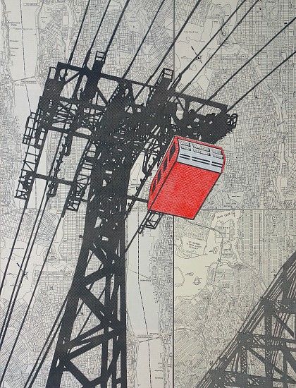 William Steiger, Roosevelt Island Tram, 2018
Collage of cut paper, vintage maps, gouache, glue
26 x 21 (66 x 53 cm) framed